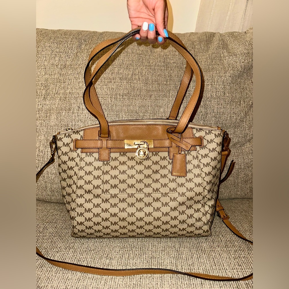 Michael Kors Brown Logo Tote with Gold Hardware